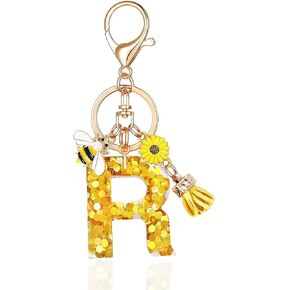 LAXPICOL Gold Letter A-Z Keychain for Women Purse Handbags Honey Bee Gold Sequins Resin Alphabet Initial Letter in Kuwait