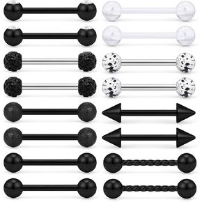 SCERRING 8 Pairs 14G Stainless Steel Clear CZ Nipple Ring Tongue Straight Barbell Rings Bars Retainer Body Piercing Jewelry for Women Men 9/16Inch