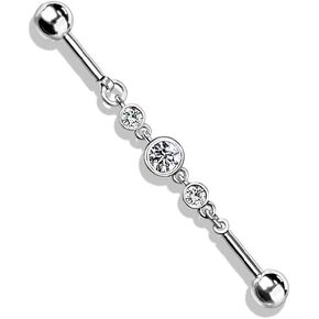 Pierced Owl - 14GA Triple CZ Rounds on a Chain 316L Surgical Stainless Steel Industrial Barbell for Cartilage