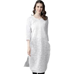 Ada Indian Hand Embroidered Traditional Chikanakri Women's Cotton Kurta Kurti Tunic Dress A411165