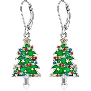 Christmas Earrings Christmas Tree Earrings Women Dangle Xmas S925 Sterling Silver Holiday Leverback Green Tree Jewelry in Kuwait