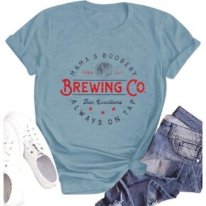 تي شيرت Mama's Boobery للسيدات من شركة Brewing Co تي شيرت Mom Life تي شيرت للرضاعة الطبيعية بأكمام قصيرة in Saudi Arabia