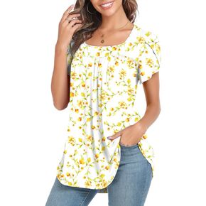 Xpenyo Women's Casual Petal Sleeve Tunic Top Pleated Square Neck Shirts Blouse for Leggings in Saudi Arabia