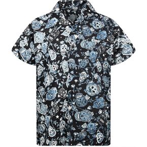 KING KAMEHA Hawaiian Shirt Men Funky Casual Button Down Shortsleeve Unisex Halloween Day of The Dead Party Skulls Print New in Kuwait