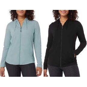 32 Degrees Cool Women's 2 Pack UPF 40+ Stretch Comfort Ulta Soft Lightweight Full Zip Hoodie Jacket