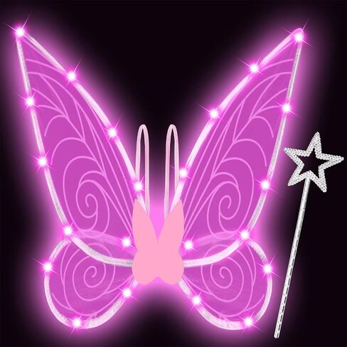 U-Goforst Light Up Fairy Costume Wings for Women Girls Adult, LED Butterfly Wings Wand Halloween Cosplay Dress Up in Kuwait