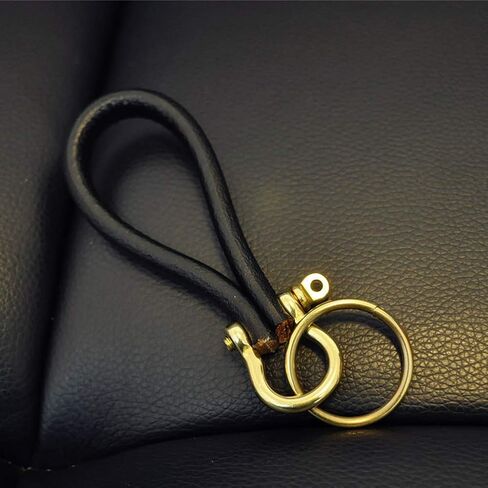 1 Pack Upscale PU-Leather Keychain Elegant Handmade Car Key Chain with Brass Horseshoe Buckle D Ring and Key Ring Handmade Key Chain Strap to Organize Keys Black Strap in Saudi Arabia