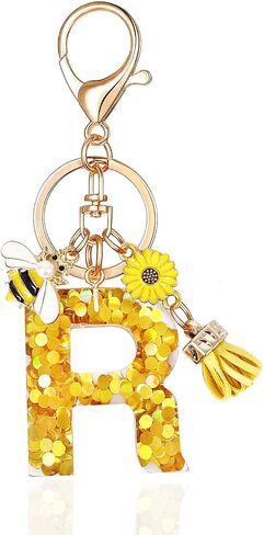 LAXPICOL Gold Letter A-Z Keychain for Women Purse Handbags Honey Bee Gold Sequins Resin Alphabet Initial Letter in Kuwait