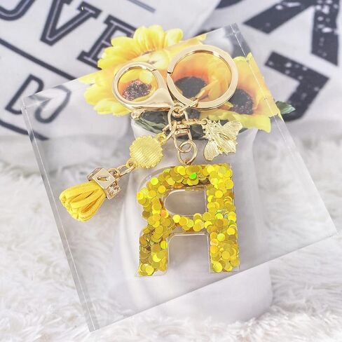 LAXPICOL Gold Letter A-Z Keychain for Women Purse Handbags Honey Bee Gold Sequins Resin Alphabet Initial Letter in Kuwait