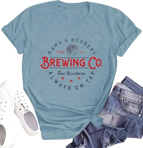 Mama's Boobery Shirt Women Brewing Co T-Shirt Mom Life Tee Shirt Breast Feeding Graphic Short Sleeve Top in Saudi Arabia