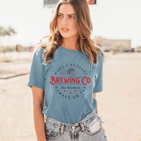 Mama's Boobery Shirt Women Brewing Co T-Shirt Mom Life Tee Shirt Breast Feeding Graphic Short Sleeve Top in Saudi Arabia