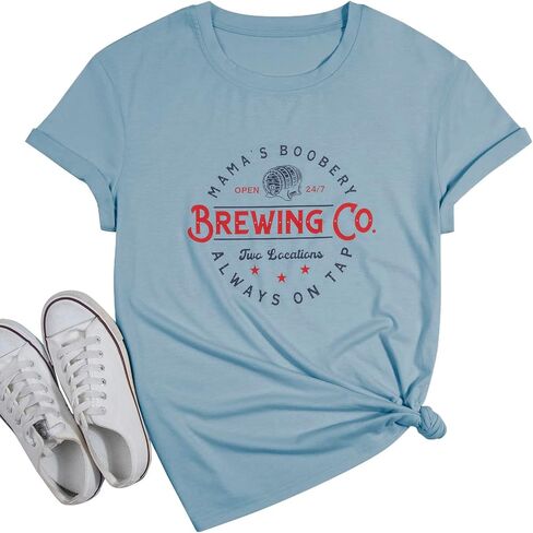 Mama's Boobery Shirt Women Brewing Co T-Shirt Mom Life Tee Shirt Breast Feeding Graphic Short Sleeve Top in Saudi Arabia