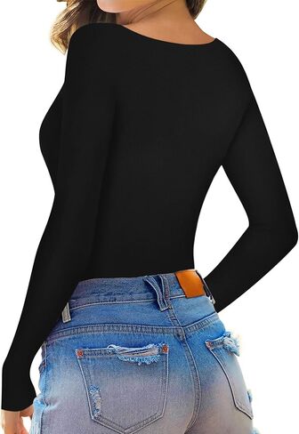 HERLOLLYCHIPS المرأة طويلة الأكمام بلايز مغرفة الرقبة هينلي زر أسفل مضلع جاهزة مثير عادية خريف شتاء تي شيرت تي شيرت in Kuwait