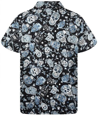 KING KAMEHA Hawaiian Shirt Men Funky Casual Button Down Shortsleeve Unisex Halloween Day of The Dead Party Skulls Print New in Kuwait