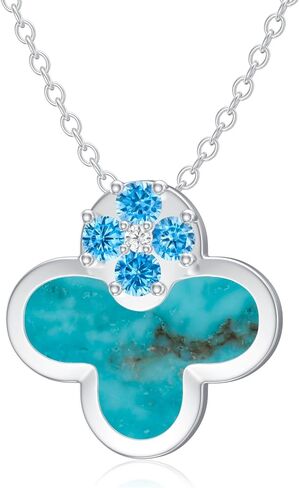 BETHZA Clover Necklace for Women, S925 Sterling Silver Natural Turquoise with Zirconia Pendant Jewelry Anniversary Christmas Mothers Day Birthday Gifts Gifts for Mom Wife Girlfriend in Kuwait