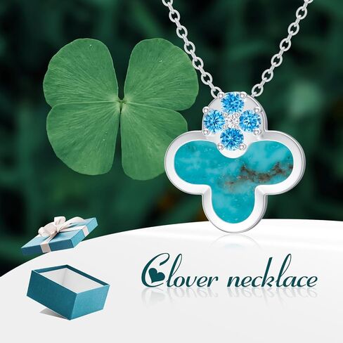 BETHZA Clover Necklace for Women, S925 Sterling Silver Natural Turquoise with Zirconia Pendant Jewelry Anniversary Christmas Mothers Day Birthday Gifts Gifts for Mom Wife Girlfriend in Kuwait