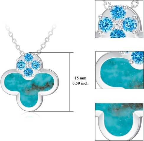 BETHZA Clover Necklace for Women, S925 Sterling Silver Natural Turquoise with Zirconia Pendant Jewelry Anniversary Christmas Mothers Day Birthday Gifts Gifts for Mom Wife Girlfriend in Kuwait