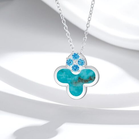BETHZA Clover Necklace for Women, S925 Sterling Silver Natural Turquoise with Zirconia Pendant Jewelry Anniversary Christmas Mothers Day Birthday Gifts Gifts for Mom Wife Girlfriend in Kuwait