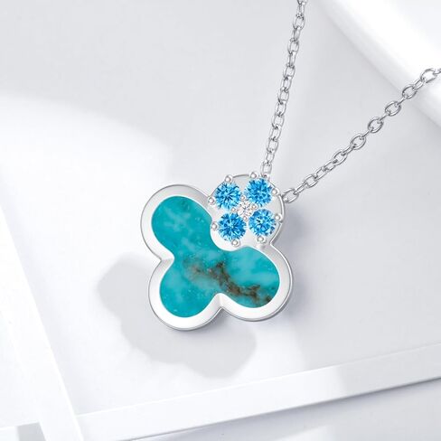 BETHZA Clover Necklace for Women, S925 Sterling Silver Natural Turquoise with Zirconia Pendant Jewelry Anniversary Christmas Mothers Day Birthday Gifts Gifts for Mom Wife Girlfriend in Kuwait