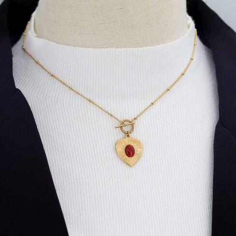 UniLogue Retro Vintage Radial Pattern Love Heart Red Agate OT Buckle Necklace Women's Easy-Matching Casual Necklace in Saudi Arabia