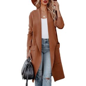 Women's Open Front Knited Loose Cardigan Casual Long Sleeve Draped Knit Pockets Long Jackets Sweater in Kuwait