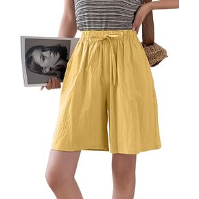 utcoco Womens Casual Linen Shorts Summer Drawstring Elastic Waist Comfy Shorts with Pockets
