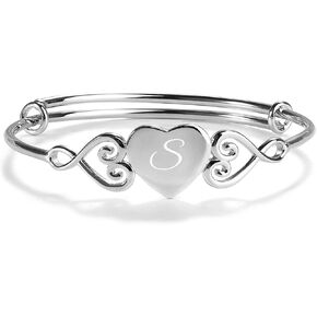 Precious Pieces Children's Sterling Silver Open and Adjustable Heart Bangle Bracelet for Girls in Saudi Arabia
