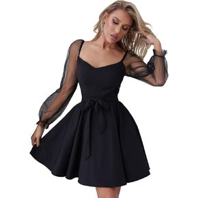 فستان نسائي من WDIRARA برقبة على شكل حرف V وأكمام طويلة وحزام بحاشية مكشكشة in Kuwait