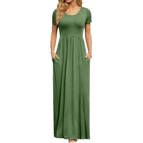 DB MOON Women's Short Sleeve Maxi Dresses Casual Empire Waist Long Dress with Pockets