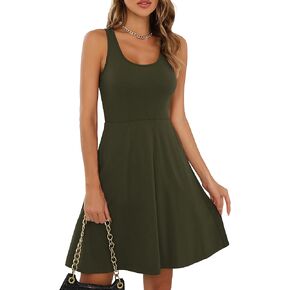 Missufe Women's Sleeveless Racerback Flared Casual Plain Tank Dress