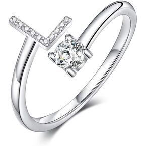 S925 Sterling Silver Rings for Women Teen Girls, Initial Letter Rings Cubic Zirconia Rings Adjustable Rings for Women Teen Girls Birthday Christmas Valentines Gifts Bridesmaid Marriage Proposal Gifts