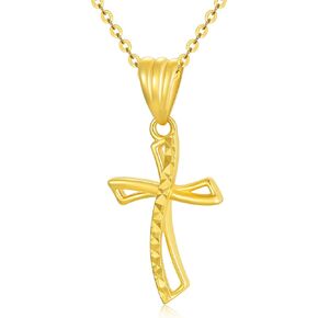 SISGEM 18K Real Yellow Gold Cross Necklace, Gold Diamond Cut Cross Pendant Jewelry Blessed Love Gifts for Her, 18 inch
