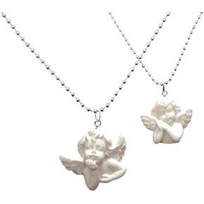 2pcs Cute Cupid Angel Pendant Stainless Steel Necklace, Long Chain Baby Shaped Jewelry Sweetheart for Women Man Friendship Girl Gifts