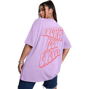 WDIRARA Women's Plus Size Letter Print Short Sleeve Tee Graphic Round Neck Tops