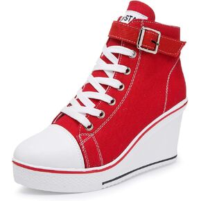 Women's Canvas Casual Shoes Dating Platform Slip-On High Top Sneakers Rubber Sole Wedge High Top Fashion Sneakers