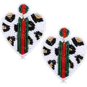 Beaded Dangle Earrings for Women Leopard Pattern Bead Heart Earrings Boho Statement Drop Earring Studs for Holiday Birthday Valentine’s Day Gifts in Kuwait