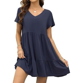 فستان صيفي 2023 للنساء فستان كاجوال فضفاض قصير تي شيرت لطيف فلوي سوينغ فستان بيبي دول in Kuwait