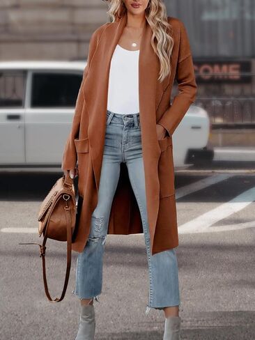 Women's Open Front Knited Loose Cardigan Casual Long Sleeve Draped Knit Pockets Long Jackets Sweater in Kuwait