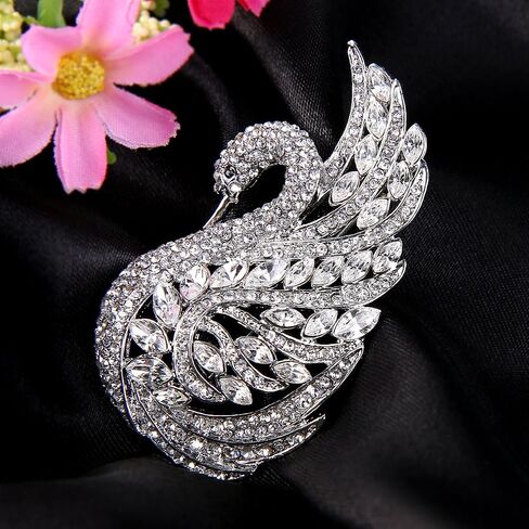 EVER FAITH Women's Austrian Crystal Elegant Swan Bird Bridal Brooch Pin in Kuwait