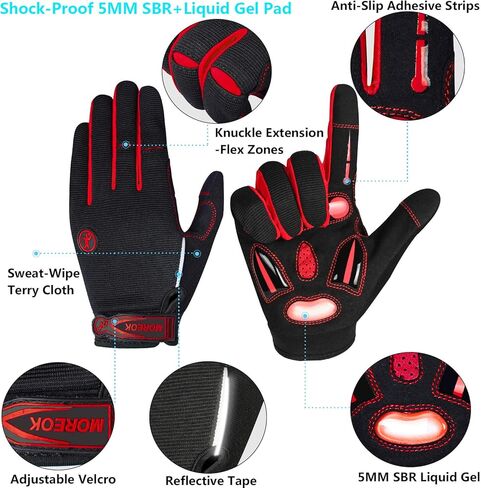 MOREOK قفازات ركوب الدراجات قفازات الدراجة للرجال/النساء - [وسادة جل قابلة للتنفس مضادة للانزلاق 5 مم] قفازات ركوب الدراجات بإصبع كامل قفازات دراجة الطريق MTB لركوب الدراجات/اللياقة البدنية/الدراجات النارية/صالة الألعاب الرياضية/التدريب/الرياضات الخارجية in Kuwait