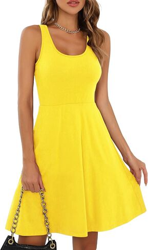 Missufe Women's Sleeveless Racerback Flared Casual Plain Tank Dress in Kuwait