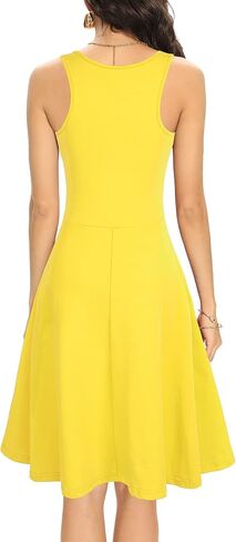 Missufe Women's Sleeveless Racerback Flared Casual Plain Tank Dress in Kuwait