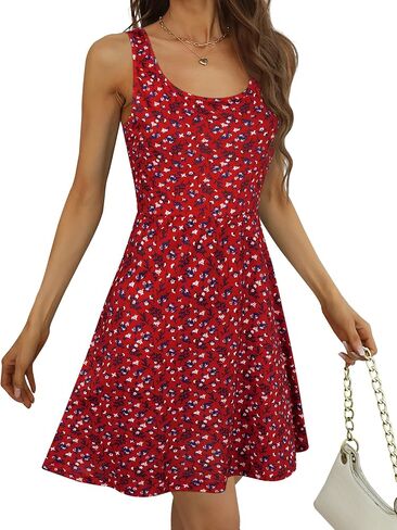 Missufe Women's Sleeveless Racerback Flared Casual Plain Tank Dress in Kuwait
