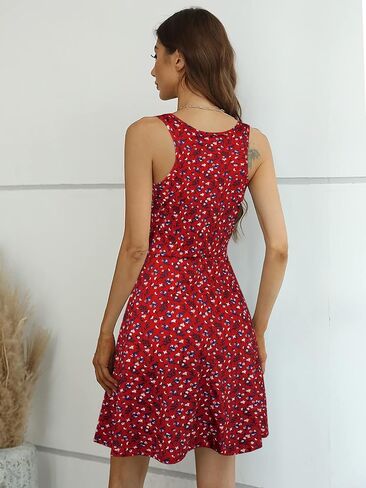 Missufe Women's Sleeveless Racerback Flared Casual Plain Tank Dress in Kuwait