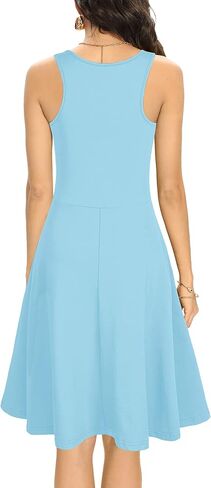 Missufe Women's Sleeveless Racerback Flared Casual Plain Tank Dress in Kuwait