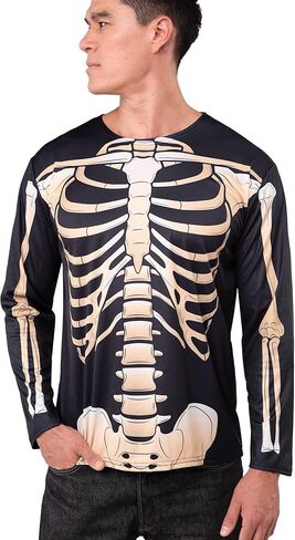 Spooktacular Creations Adult Men Skeleton T-Shirt Costume, 3D Long Sleeve Skeleton Costume for Halloween Dress Up Party in Saudi Arabia