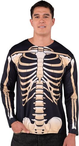 Spooktacular Creations Adult Men Skeleton T-Shirt Costume, 3D Long Sleeve Skeleton Costume for Halloween Dress Up Party in Saudi Arabia