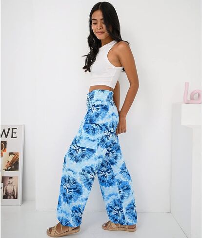 بنطال حريم نسائي من Anthika بخصر عالٍ هيبي بوهو يوجا بالازو كاجوال مع جيوب in Kuwait