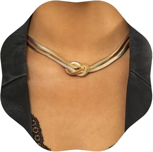 asftdcat Metallic Texture Necklace Knot Chain Necklace for Female Punk Style Hip-hop Geometric Collarbone Collar for Girl in Saudi Arabia