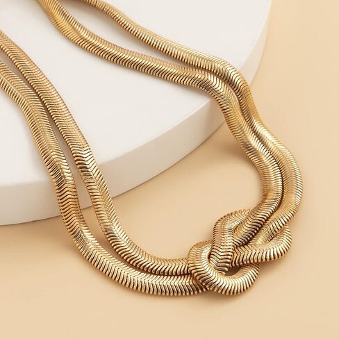 asftdcat Metallic Texture Necklace Knot Chain Necklace for Female Punk Style Hip-hop Geometric Collarbone Collar for Girl in Saudi Arabia